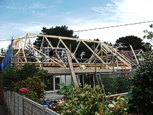 Complex cut roofing work in progress
